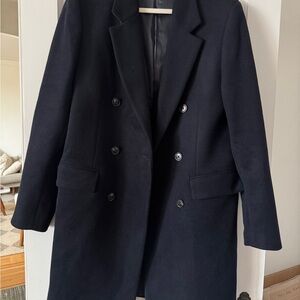 Mango Double-Breasted Navy Pea Coat